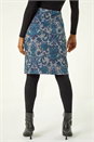 Blue Baroque Floral Stretch Pencil Skirt, Image 4 of 5