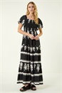 Black Border Print Shirred Maxi Dress, Image 2 of 5