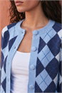 Blue Argyle Buttoned Knit Cardigan, Image 4 of 4