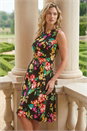 Black Floral Print Gathered Stretch Midi Dress, Image 1 of 4