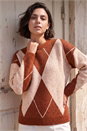 Rust Argyle Knit Jumper, Image 1 of 4