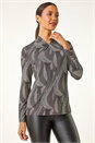 Black Abstract Print Twist Neck Top, Image 4 of 5