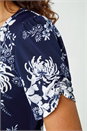 Navy  Floral Print Frill Hem Dress, Image 5 of 5