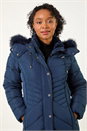 Navy  Petite Hooded Longline Quilted Coat, Image 4 of 5