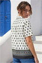 Ivory  Petite Border Print Button Up Blouse , Image 2 of 4
