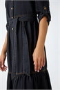 Black Cotton Blend Denim Tiered Midi Dress, Image 5 of 5