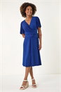 Blue Wrap Over Stretch Dress, Image 2 of 5