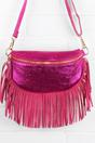Fuchsia Fringed Half Moon Leather Crossbody Bag, Image 1 of 2