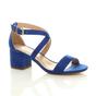 Royal Blue AJVANI Royal Blue Mid Block Heel Crossed Straps Sandals, Image 1 of 6