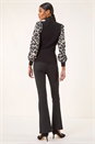 Black Animal Print Mesh Sleeve Knit, Image 3 of 5
