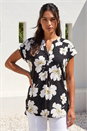 Black Floral Puff Print Stretch Top, Image 1 of 4