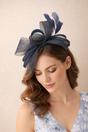 Navy SVNX Navy Bow Shaped Fascinator with Satin Loops & Feathers, Image 1 of 3