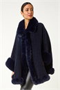 Midnight Blue Classic Faux Fur Trim Cape, Image 4 of 5