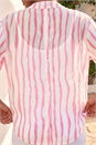 Pink Stripe Print V-Neck Blouse, Image 4 of 4