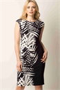 Navy Leaf Print Border Jersey Stretch Dress, Image 1 of 4