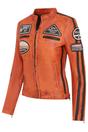 Orange Leather Biker Racing Badges Jacket, Image 2 of 5
