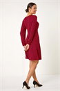 Red Ditsy Floral Print Lace Trim Stretch Dress, Image 3 of 5