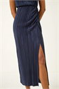 Navy  Plisse Cowl Back Midi Dress, Image 5 of 5