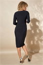 Black Twist Front 3/4 Sleeve Shift Dress, Image 3 of 4
