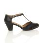 Black AJVANI Black Mid Heel Comfort T-Bar Brogue Heels, Image 2 of 6
