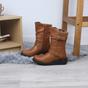 Tan Low Wedge Heel Comfort Calf Biker Boots, Image 4 of 6