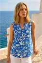 Blue Floral Print V-Neck Vest Top, Image 1 of 4
