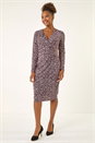 Burgundy Leaf Print Chain Detail Dress, Image 2 of 5