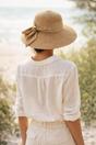 Beige Elegant Wide Brim Straw Sun Hat with Bow, Image 1 of 4