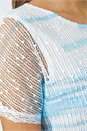 Blue Stripe Print Mesh Overlay Top , Image 5 of 5