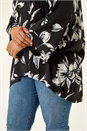 Black Curve Floral Print Stretch Top, Image 5 of 5