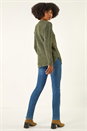 Khaki Button Detail Curved Hem Jumper, Image 4 of 6