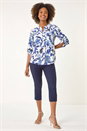 Blue Floral Print Gathered Blouse, Image 2 of 5