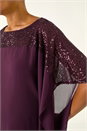 Plum Sequin Yoke Contrast Chiffon Top, Image 5 of 5