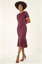 Burgundy Sequin Lace Stretch Midi Dress, Image 2 of 5
