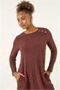 Chocolate Textured Ribbed Swing Dress, Image 4 of 5