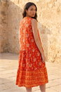 Orange Floral Print Contrast Swing Dress , Image 3 of 4