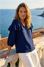 Navy  Frill Front Woven Top, Image 2 of 5