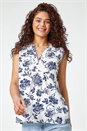 Navy  Sleeveless V-Neck Floral Print Vest , Image 2 of 5