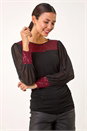 Red Sequin Yoke Mesh Sleeve Top, Image 2 of 6