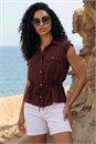 Chocolate Safari Tie Waist Button Jacket , Image 1 of 4