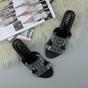 Black Low Wedge Heel Diamante Sandals Mules, Image 4 of 6
