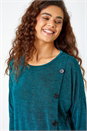 Teal Button Detail Marl Stretch Top, Image 4 of 5