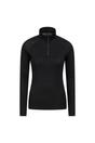 Black Merino Wool Zip Neck Thermal Top, Image 1 of 4