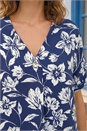 Navy  Petite Floral Print Button Top, Image 4 of 4