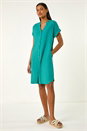 Jade Green Linen Blend Shift Dress, Image 1 of 5