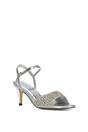 Silver 'Kim' Ankle Strap Mid Stiletto Peep Toe Diamante Sparkly Heels, Image 2 of 6