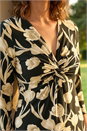 Black Petite Floral Knot Front Stretch Top, Image 4 of 4
