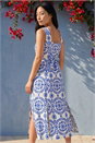 Blue Petite Button Down Midi Dress, Image 3 of 4