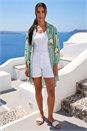 Sage Floral Cotton Blend Longline Tunic Shirt, Image 2 of 4