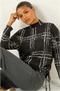 Black Plaid Print Side Tie Top, Image 1 of 5